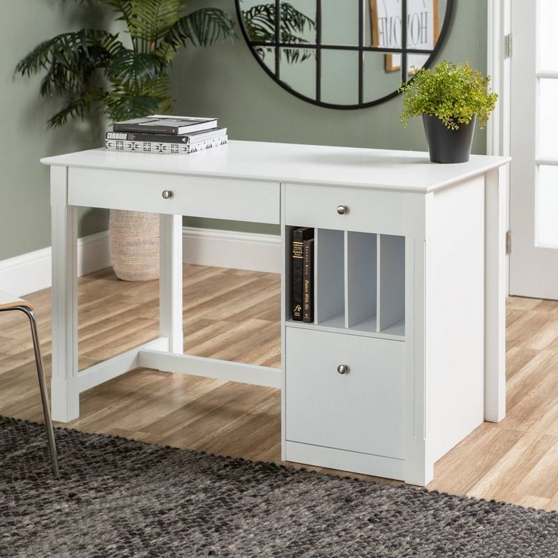 Home Office Deluxe Storage Computer Desk - White Wood - Saracina Home