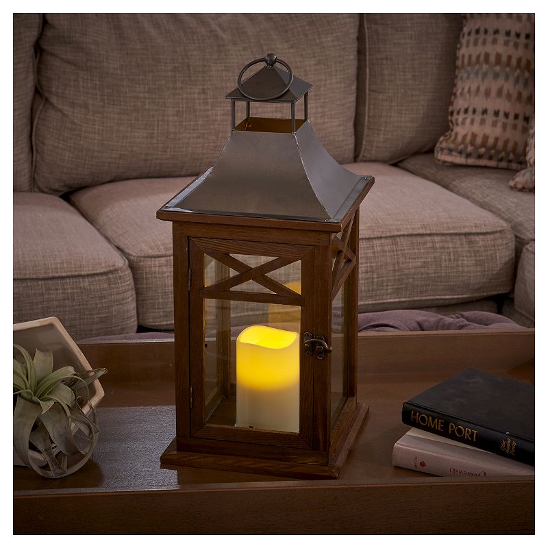 Smart Living Portland 17" LED Candle Outdoor Lantern - Dark Coffee