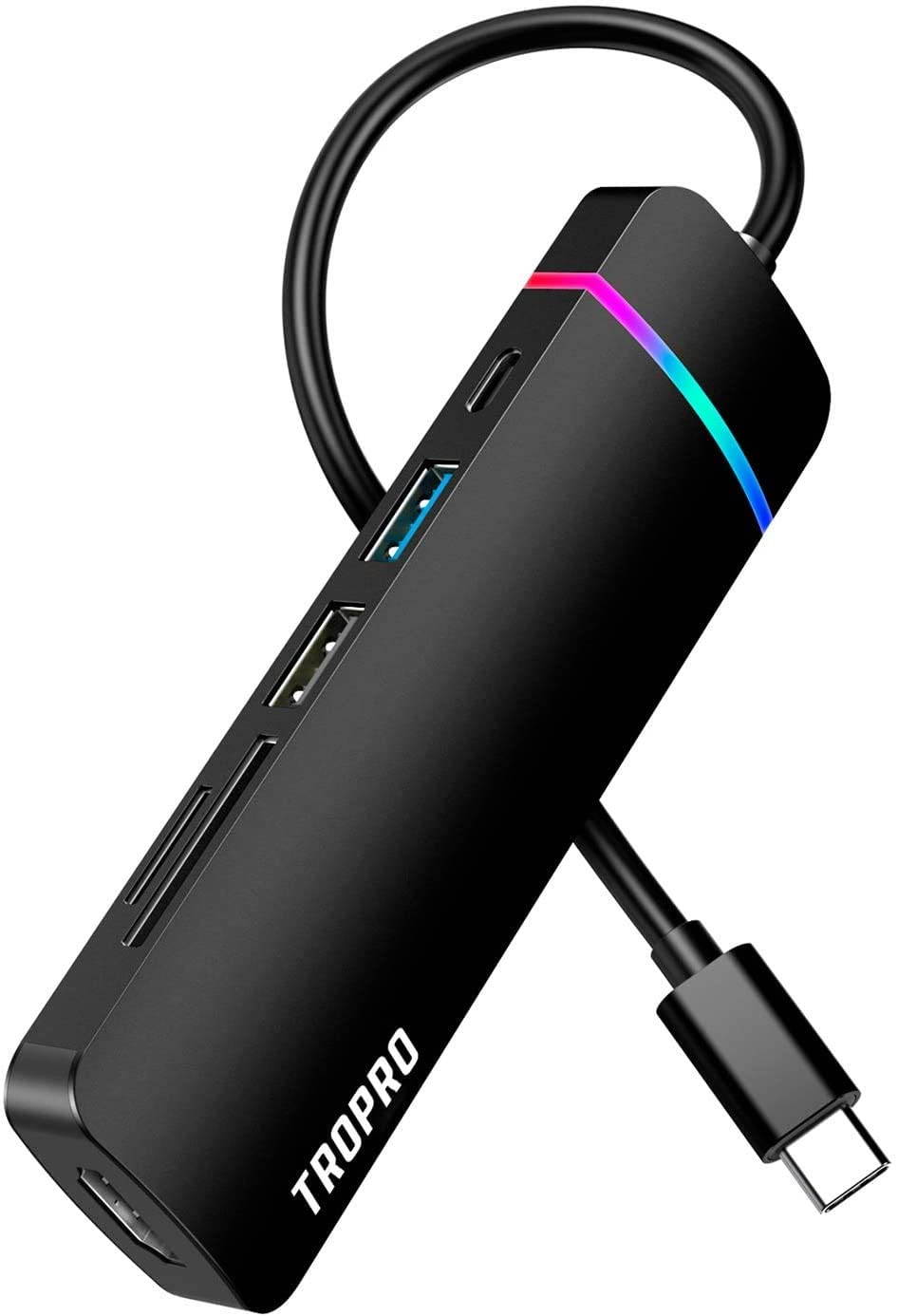 USB C Hub 6 in 1 Type-C Adapter Multiport (USB 3.0 + SD/TF Card Reader+4K HDMI+Type-C Port) Compatible for MacBook Pro/iPad Pro/HW MateBook/Chromebook and Other Type C Devices