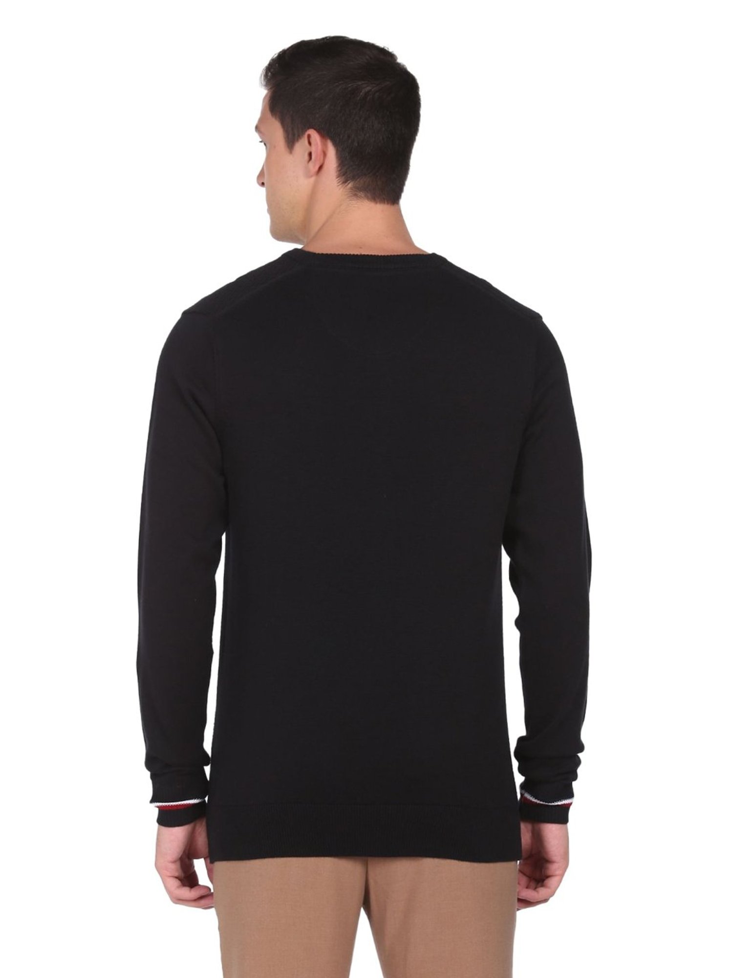 Arrow Sport Black Cotton Regular Fit Self Pattern Sweaters