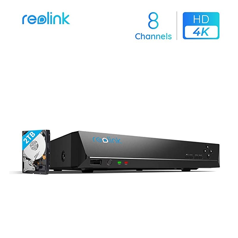 4K PoE NVR 8 Channel Pre-Installed 2TB Hard Drive 4K/5MP/4MP/1080P HD 24/7 Surveillance Recording Home Security Camera System Video Recorder RLN8-410