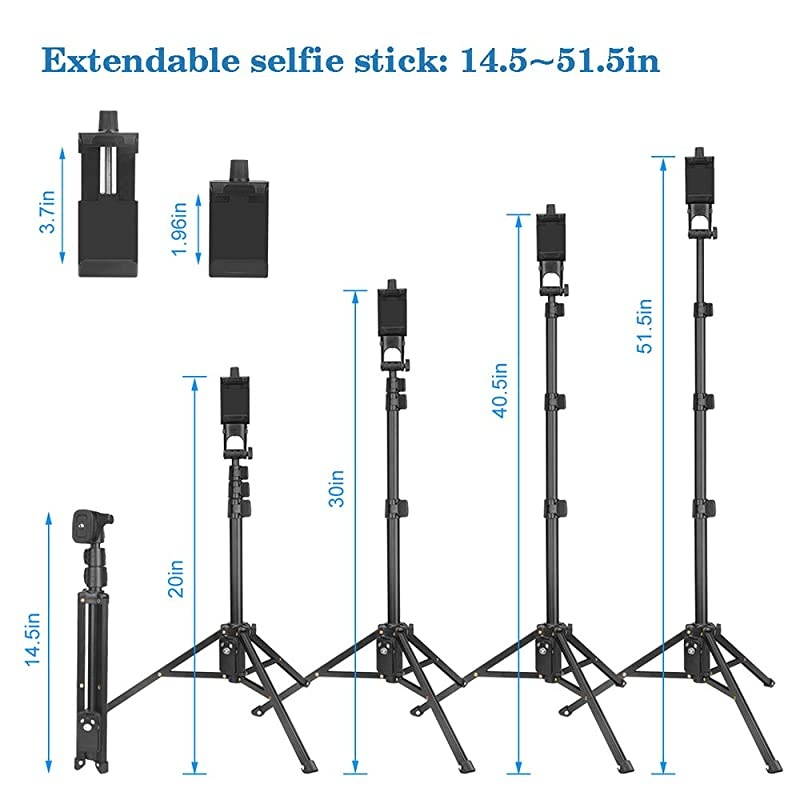 Stick Tripod, 51" Extendable Tripod Stand with Cell Phone Mount Holder & Wireless Remote,Compatible with iPhone 11,11 pro,Xs,X,8,7,6 Plus,Samsung Galaxy S9,S8,S7 Plus,Note 8, Gopro,More