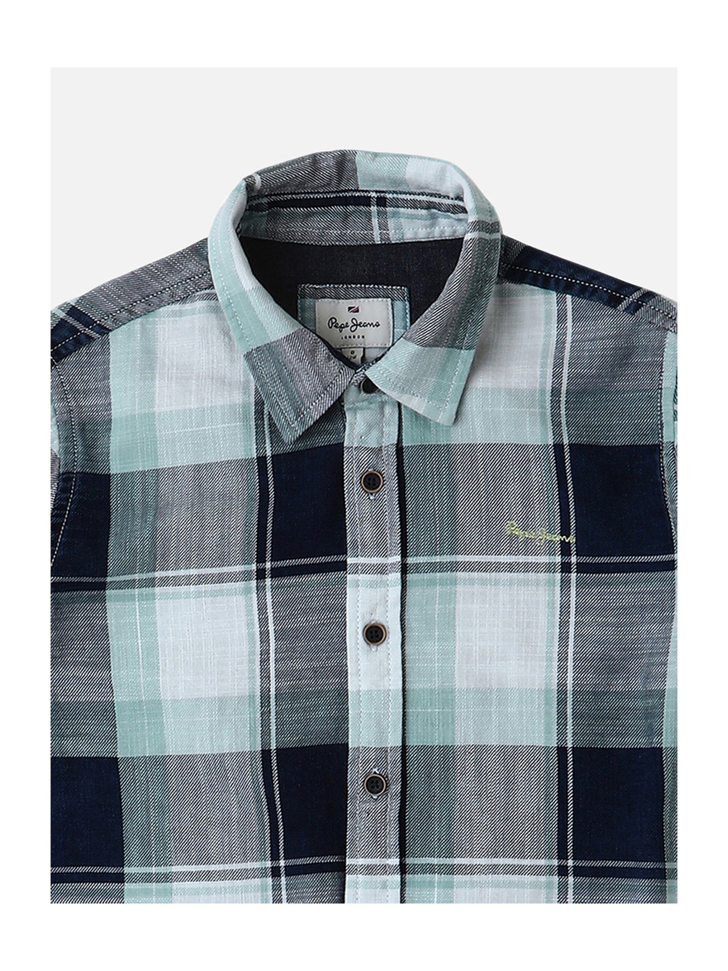 Pepe Jeans Kids Blue Checks Full Sleeves Shirt