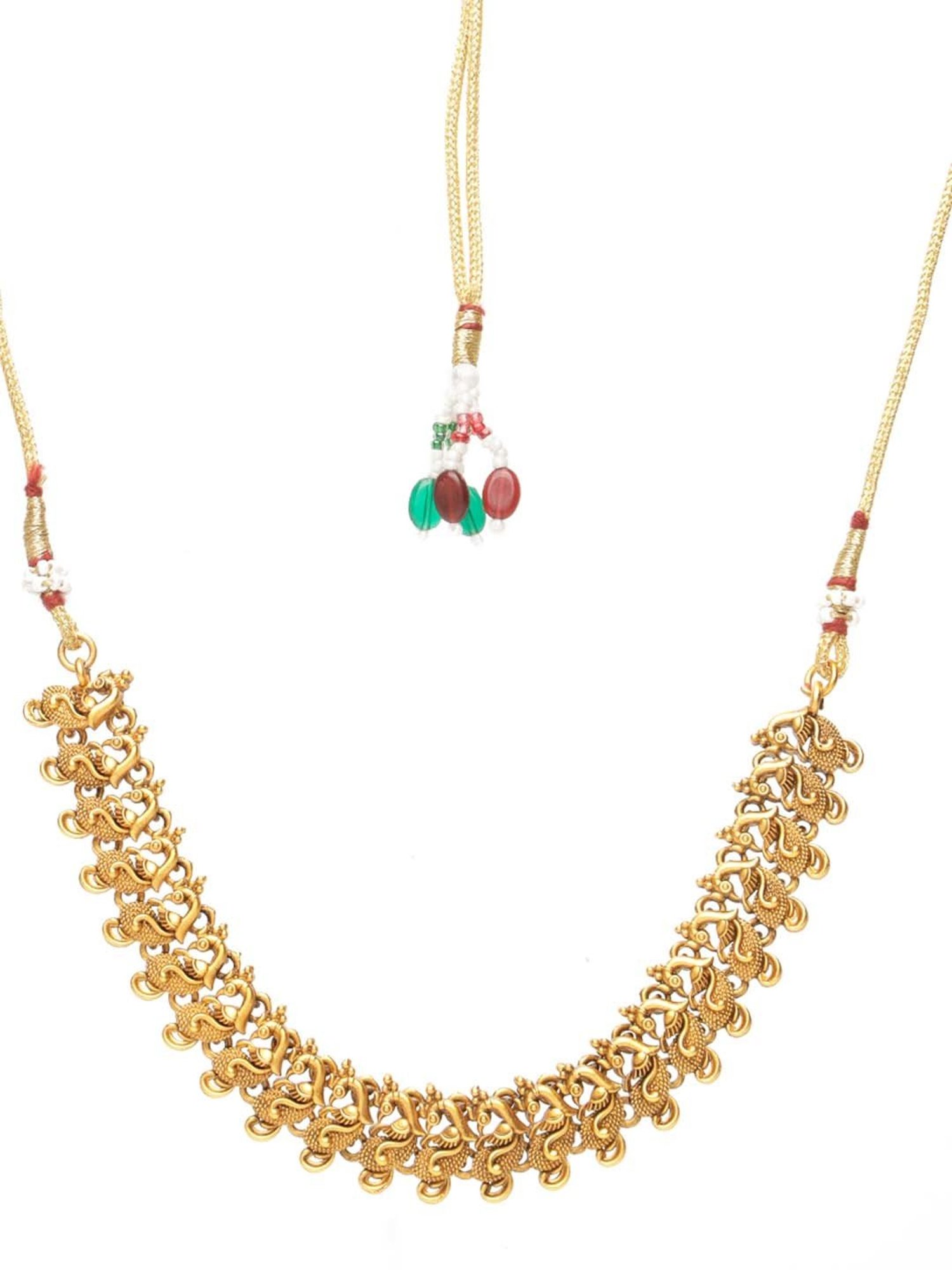 Saraf RS Jewellery Gold-plated Peacock Motif Temple Jewellery Set