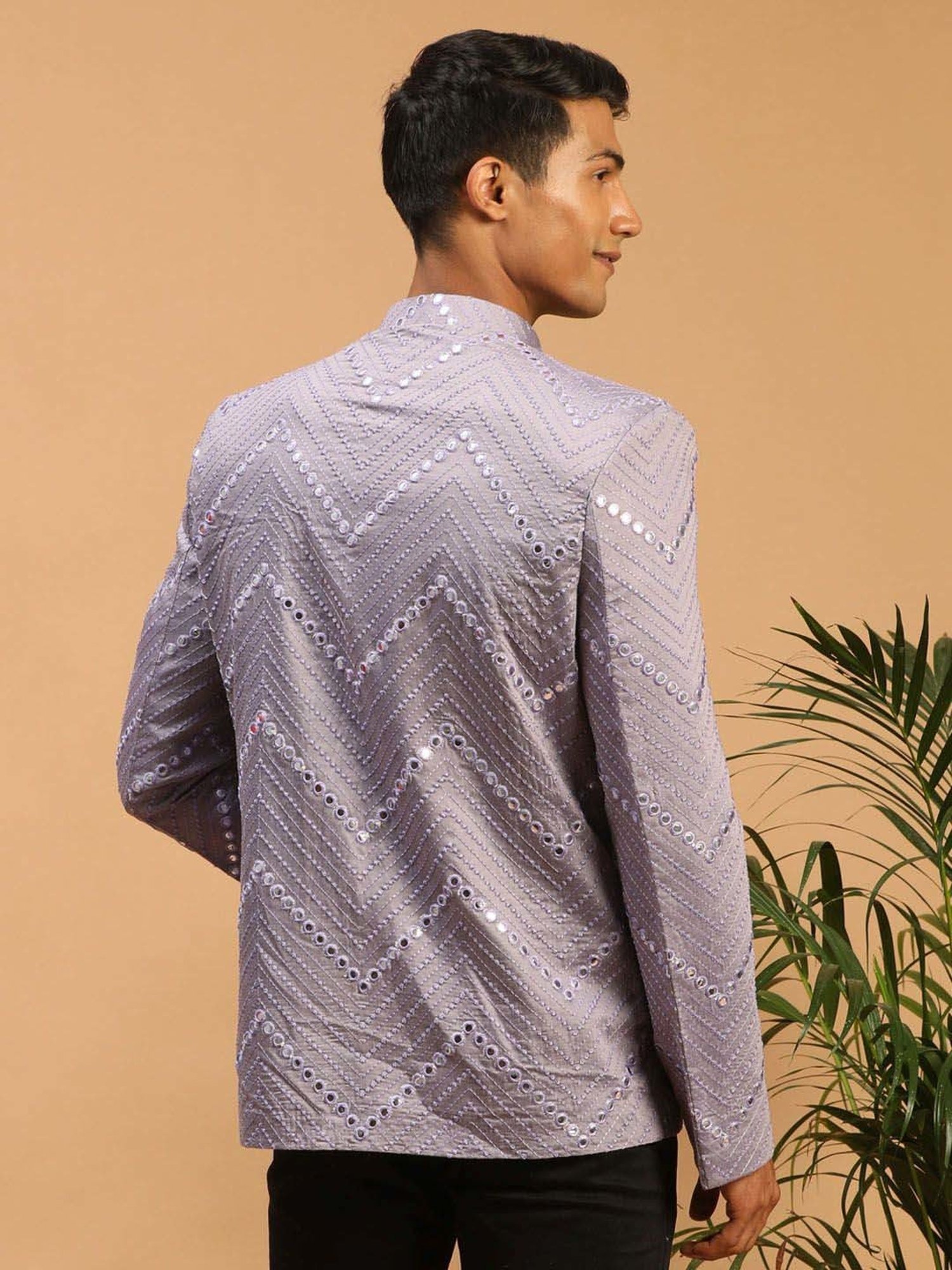 Vastramay Purple Regular Fit Embellished Ethnic Blazer