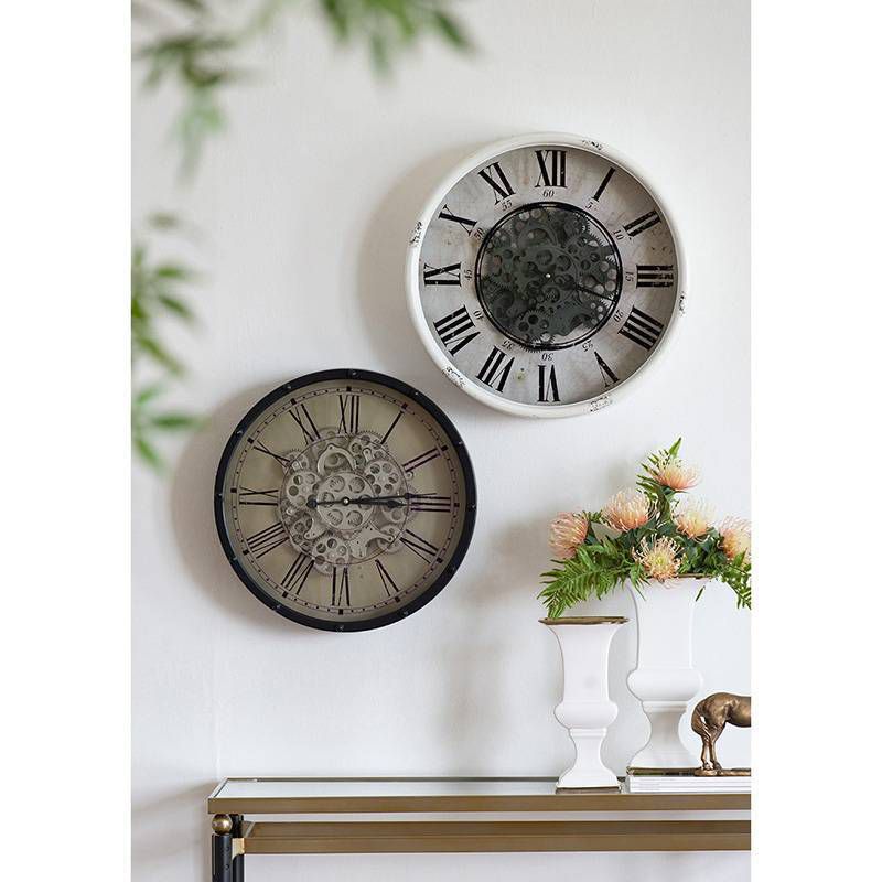 16.5" Round Vintage Gear Wall Clock White - A&B Home