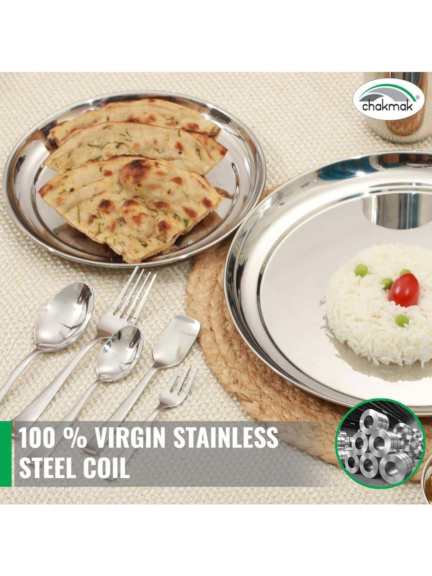 Chakmak Silver Stainless Steel 36 Pcs Dinner Set