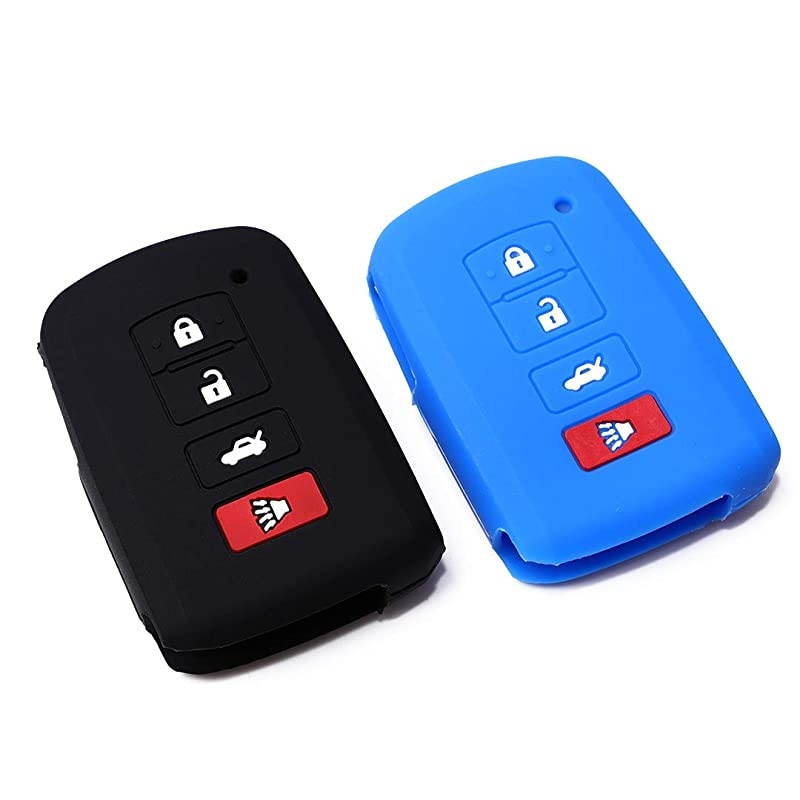 Black Blue Silicone Key Fob Cover Fits 2017 2018 2019 Toyota Camry Rav4 Highlander Smart Key Remote