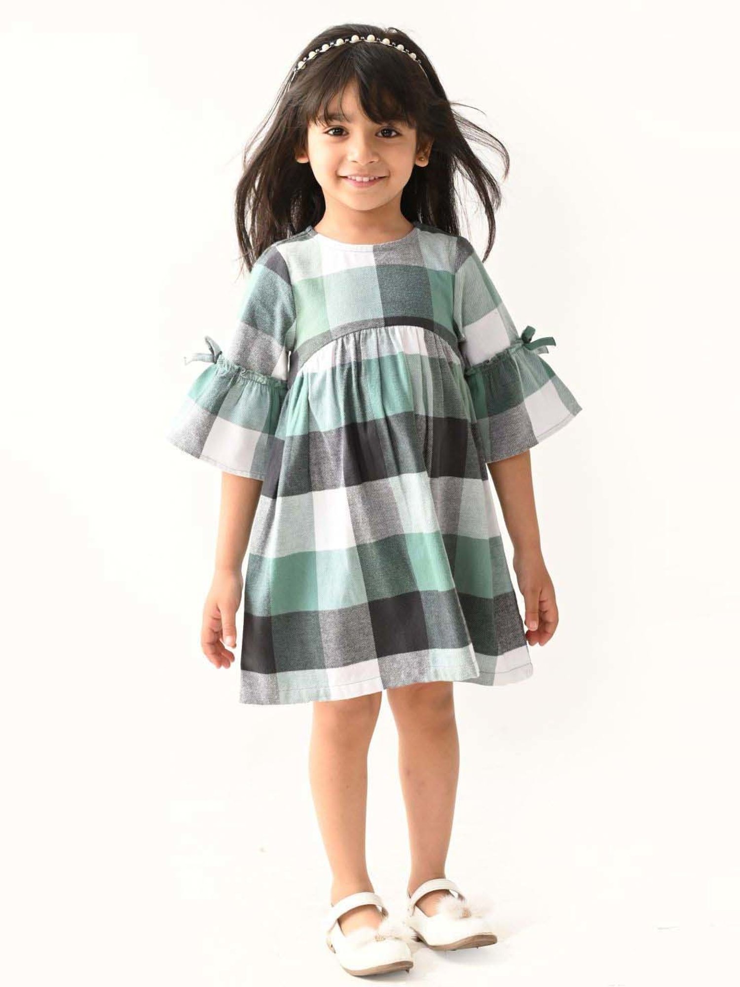 Beebay Kids Green & White Chequered Dress