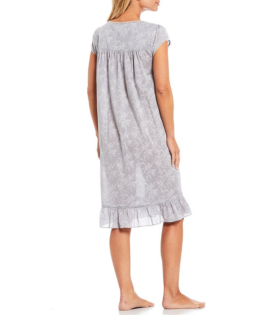 Eileen West Yarn Dye Floral Chambray Square Neck Cap Sleeve Waltz Nightgown