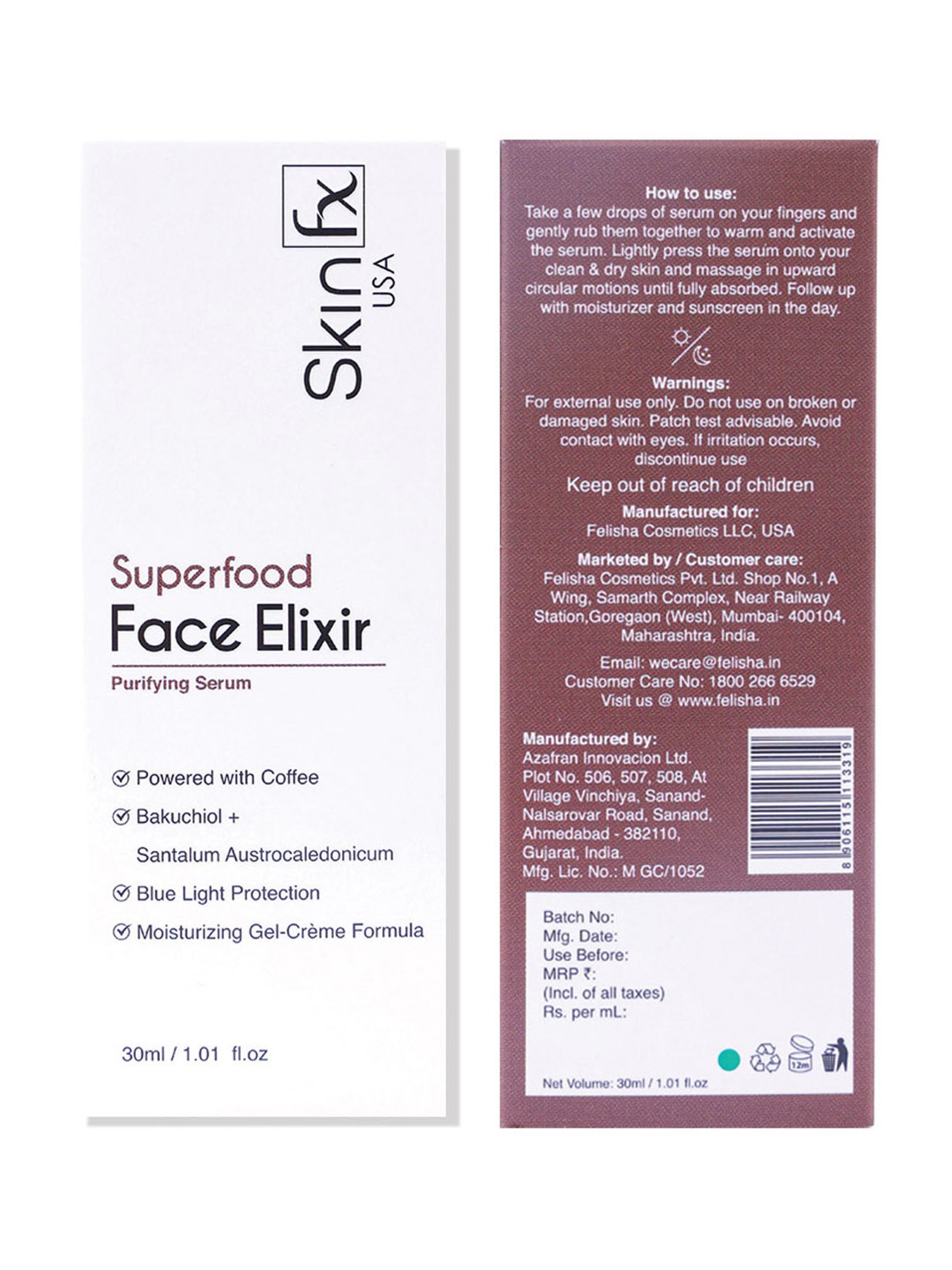 Skin Fx Superfood Coffee Infused Face Elixir Serum - 30 ml