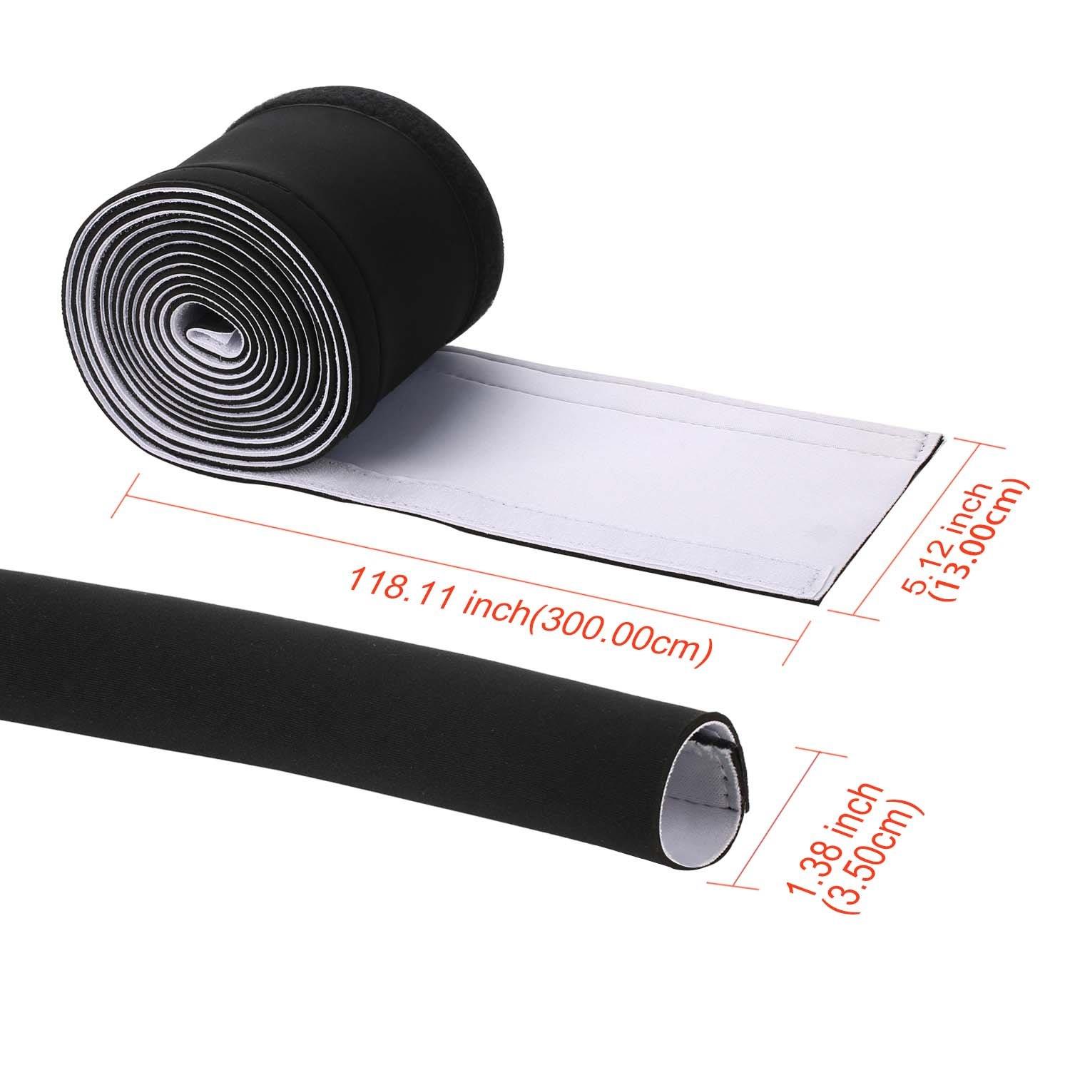 Cable Management Sleeves, ENVEL Neoprene Cord Organizer with Free Nylon for TV USB PC Computer Network Wires (118 inches) DIY by Yourself, Adjustable Black and White Reversible Wire Hider