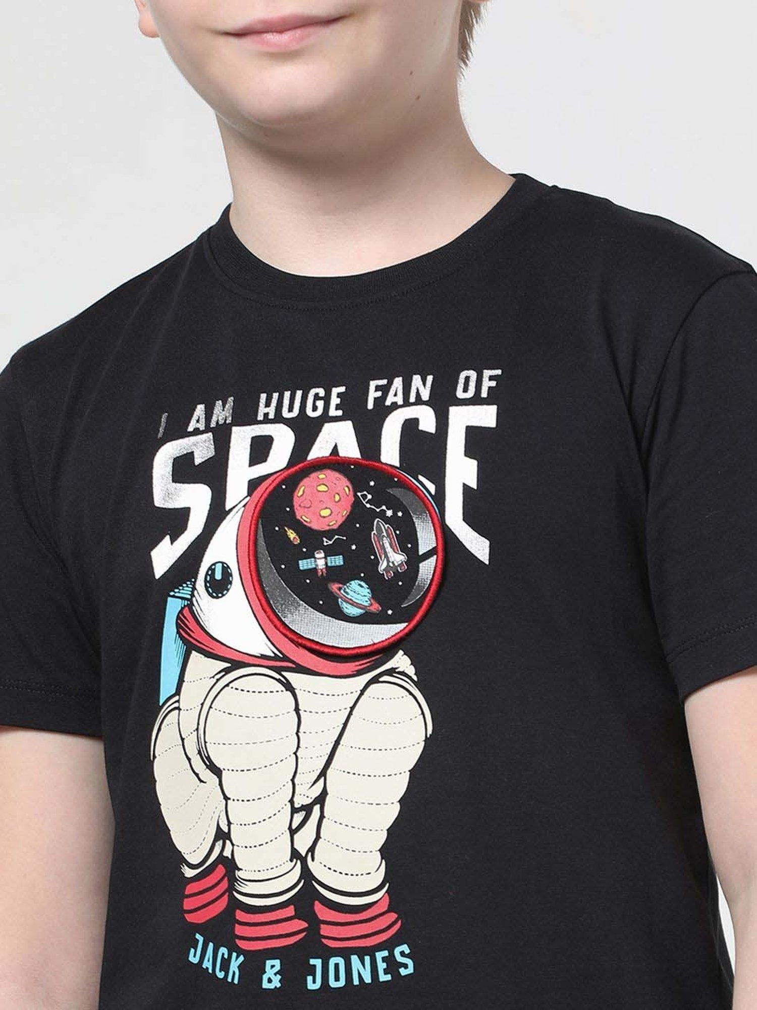 Jack & Jones Junior Jet Black Cotton Applique T-Shirt