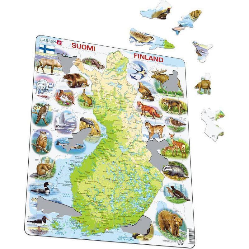 Larsen Puzzles Finland Map with Animals Kids Jigsaw Puzzle - 78pc