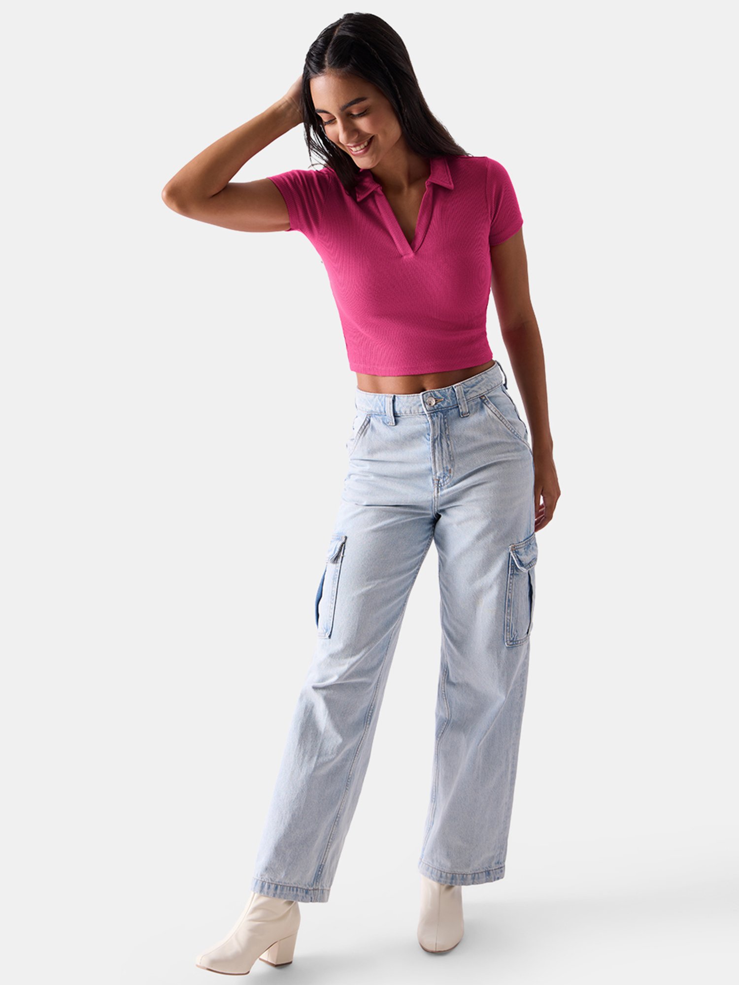 The Souled Store Pink Cotton Striped Crop Top