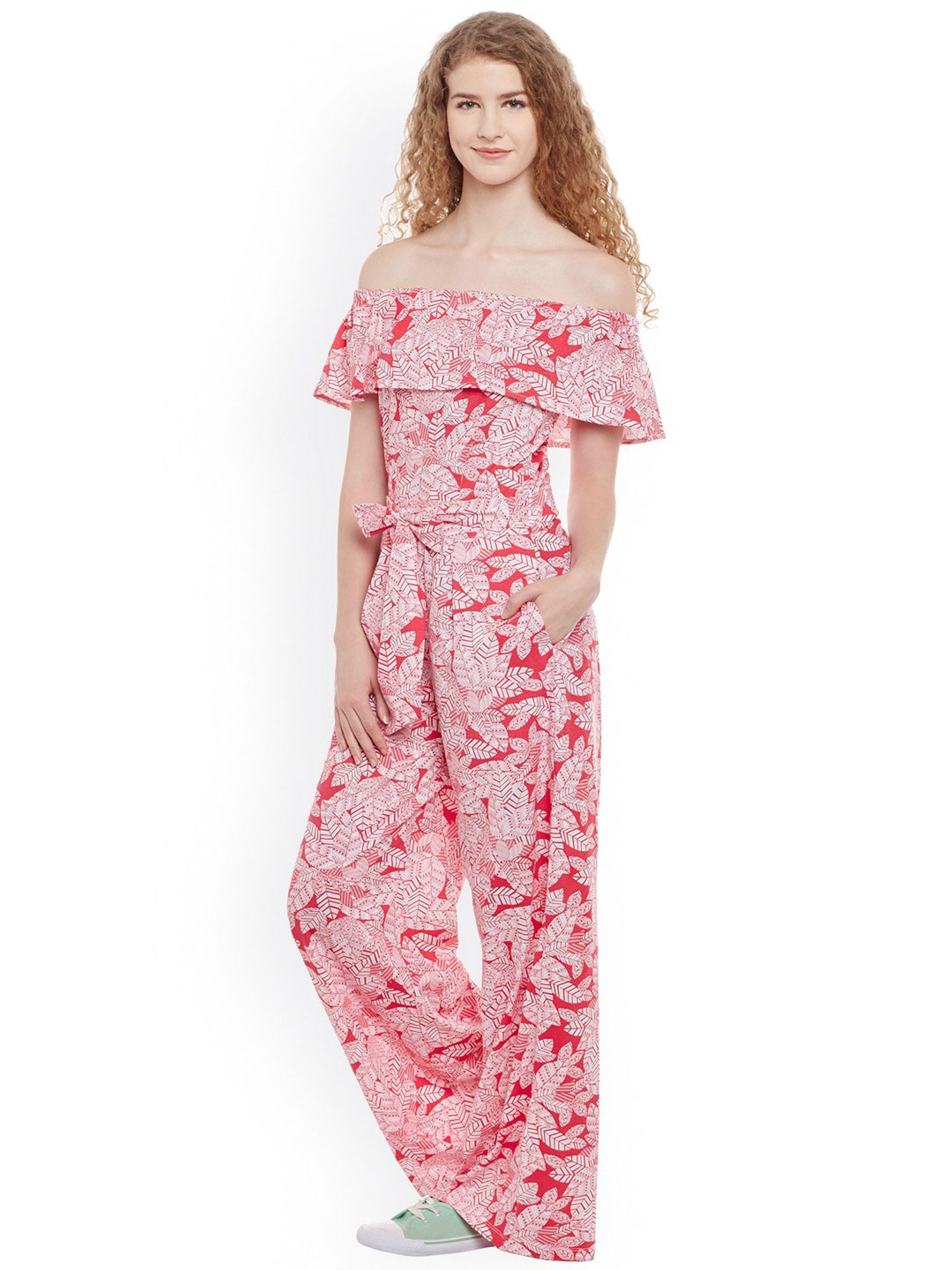 Belle Fille Red & White Printed Jumpsuit