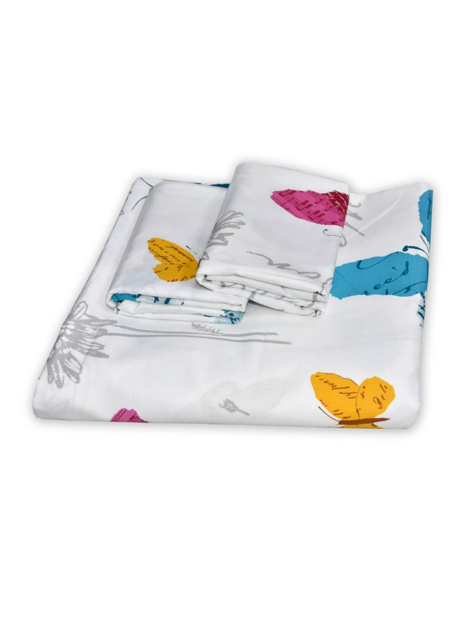 Haus & Kinder French Riviera Printed Blue 186 TC Cotton Bed Sheet with 2 Pillow Covers