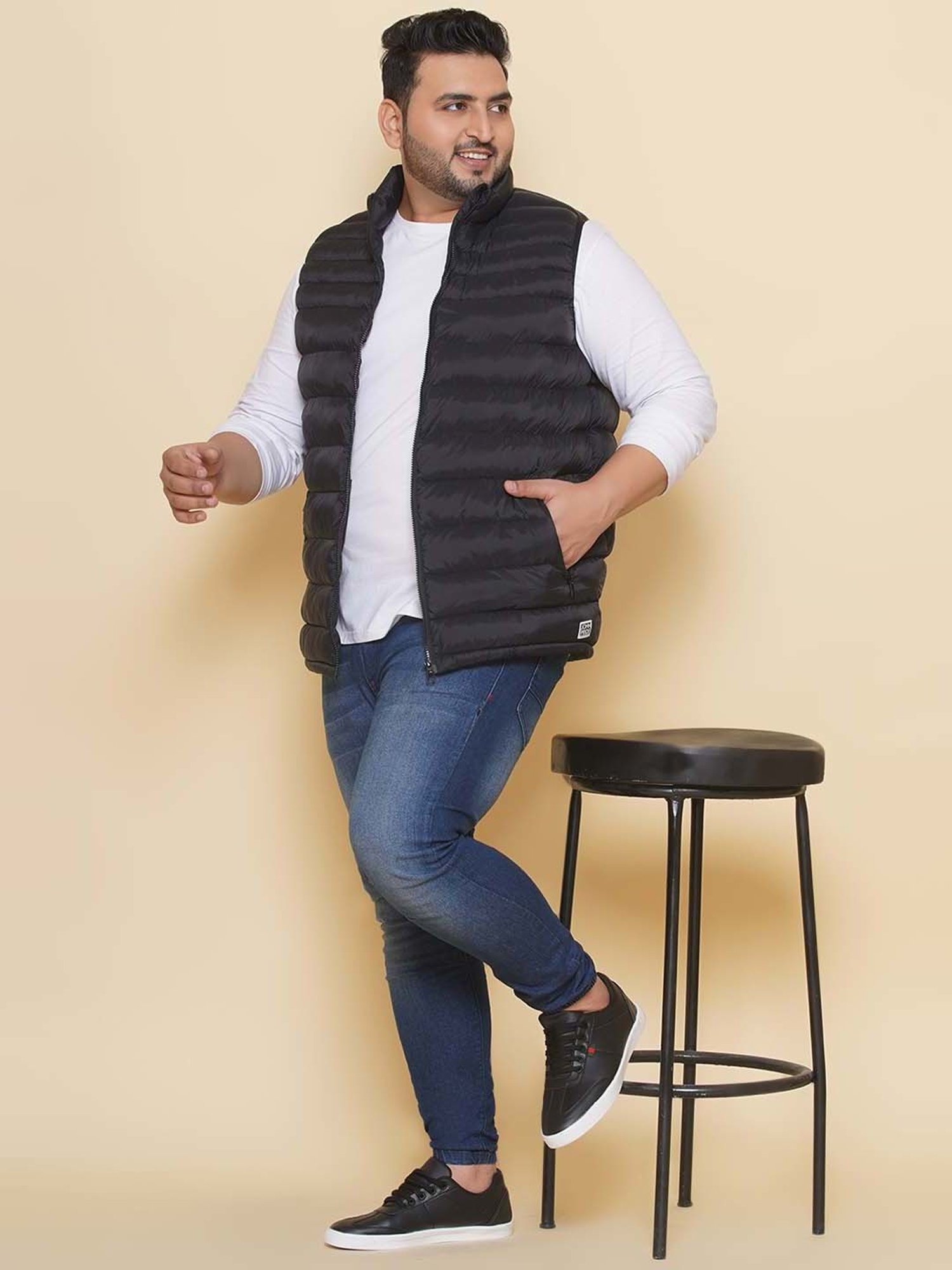 John Pride Black Regular Fit Plus Size Puffer Jacket