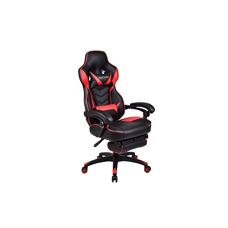 Video Gaming Chair Racing Style Reclining Adjustable Swivel Office Chair with Foot Rest, Lumbar Pillow, Headrest（Red）