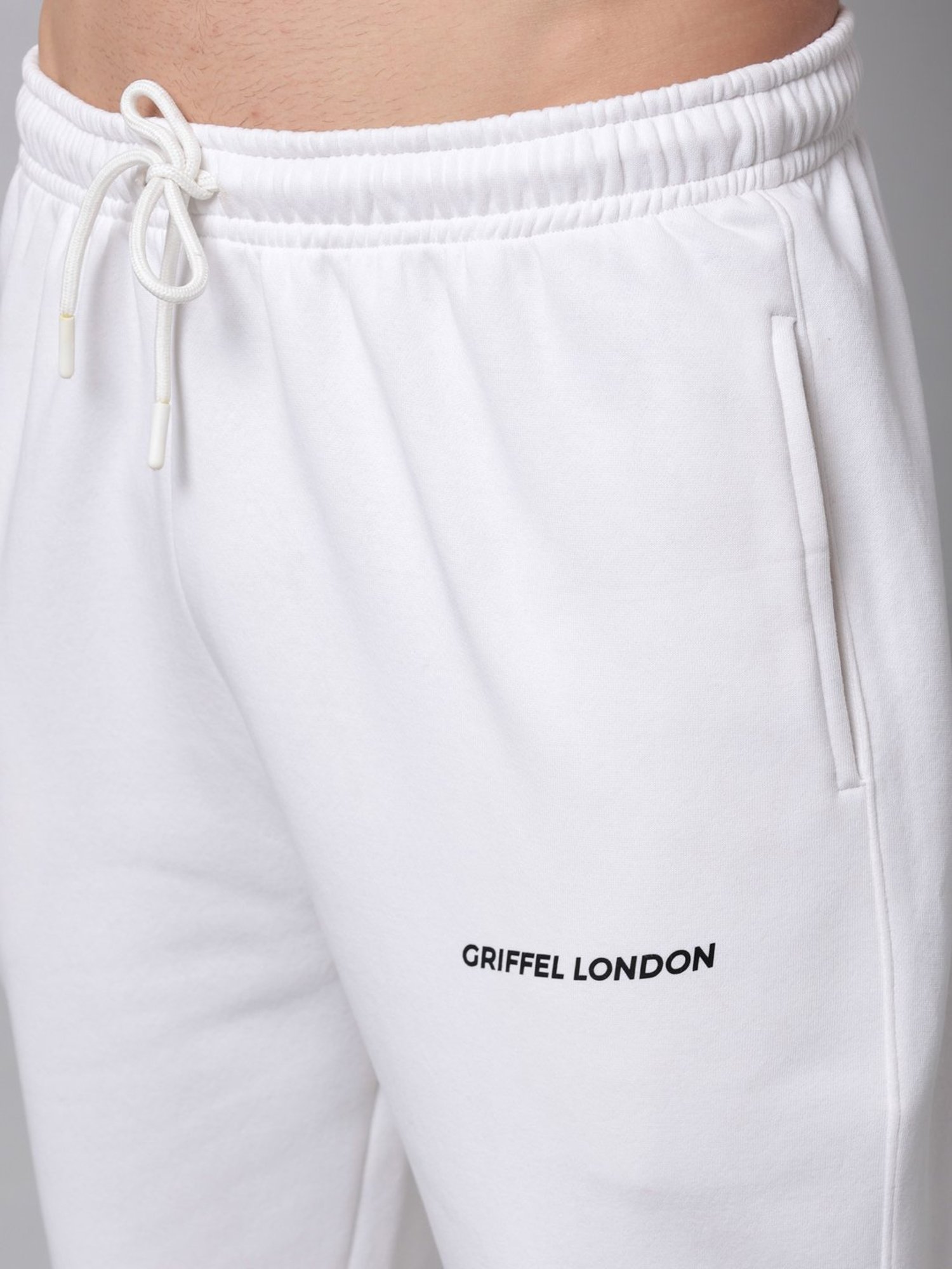 GRIFFEL White Regular Fit Logo Print Hooded Sweatshirt & Trackpants Set