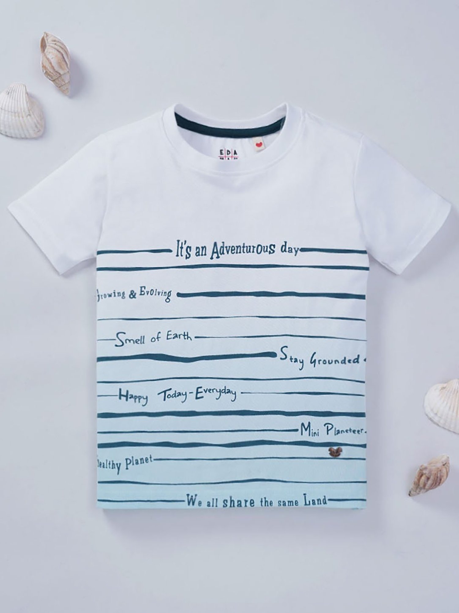 Ed-a-Mamma Kids White & Blue Printed T-Shirt