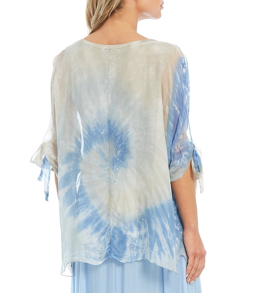 M Made in Italy Jewel Neck Tie Sleeve Tie-Dye Silk Blend Tunic