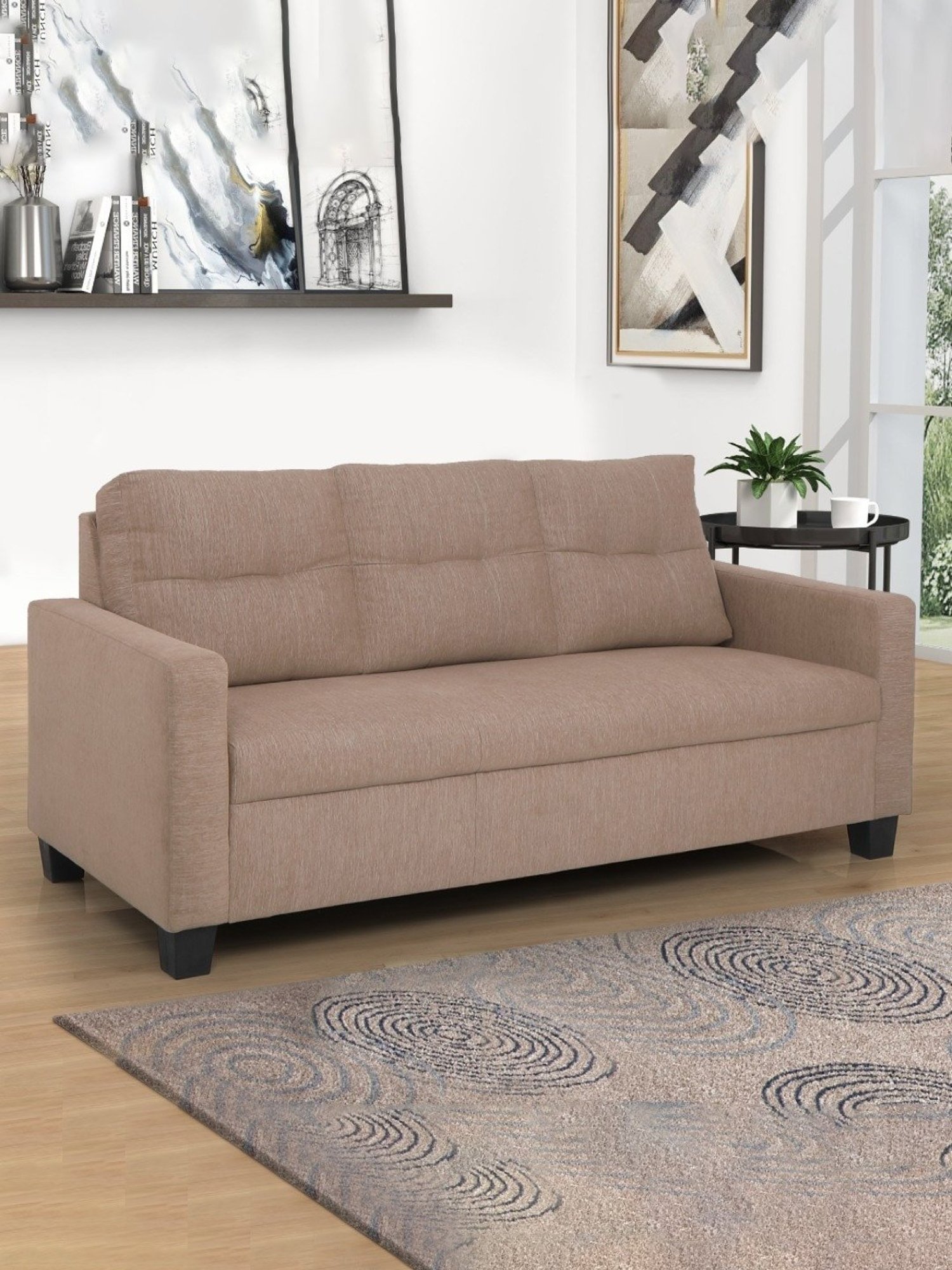 Duroflex Ease Brown Neem Wood 3 Seater Sofa