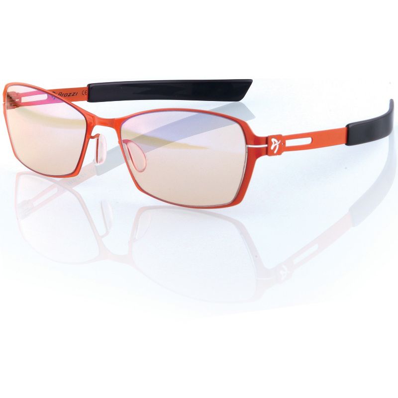 Arozzi Visione VX-500 Computer Blue Light Blocking Gaming Glasses, Orange & Black Stainless Steel Frame, Tinted Purple Lens (VX500-6)