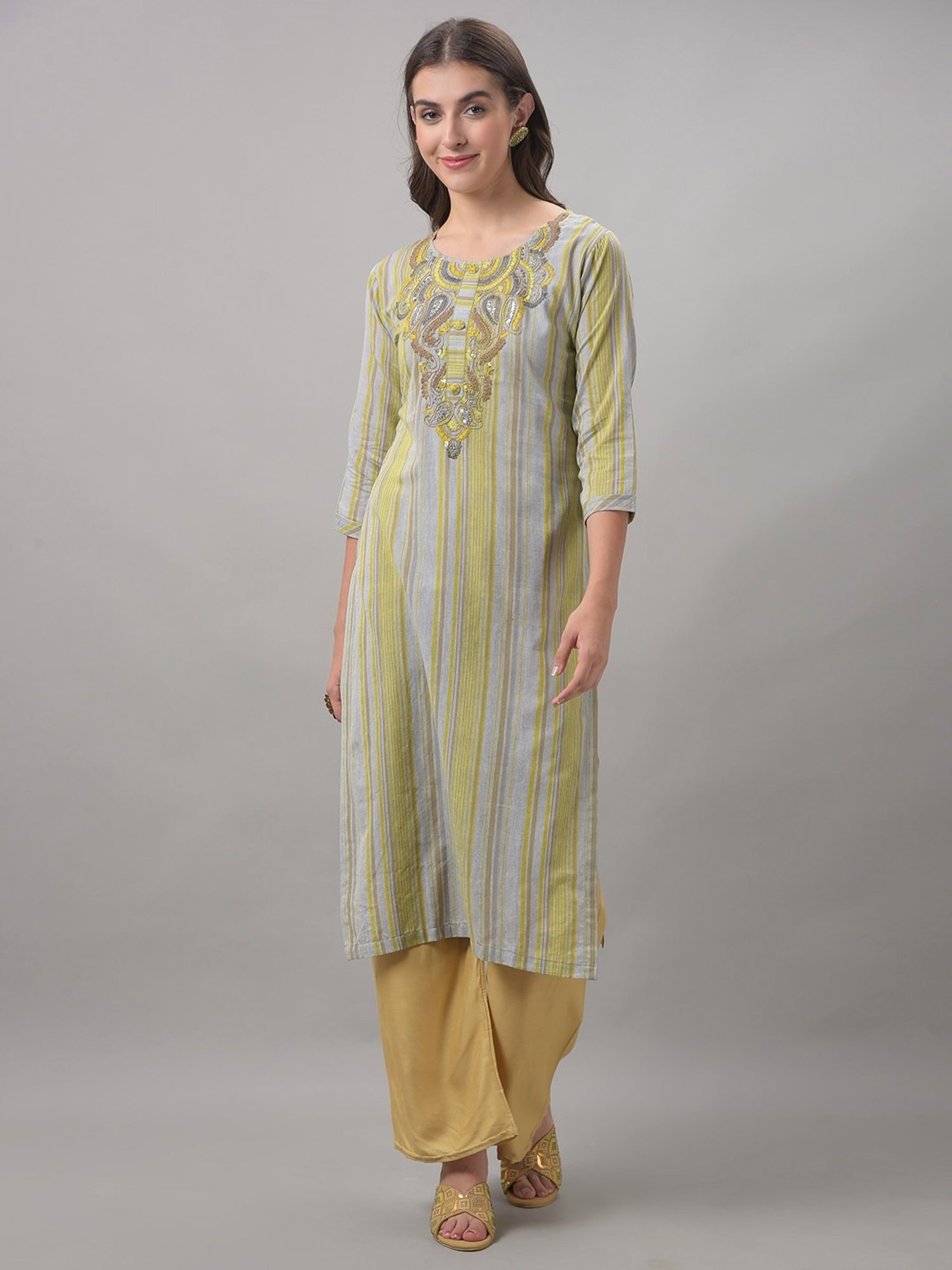 Dollar Missy Grey Embroidered Straight Kurta