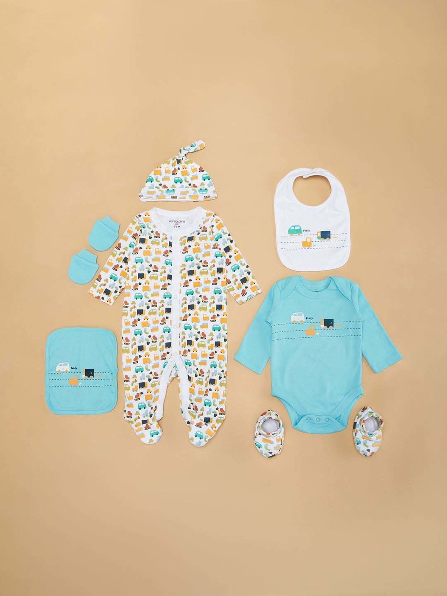 Pantaloons Baby Boys Blue & White Cotton Printed Full Sleeves Clothing Sets