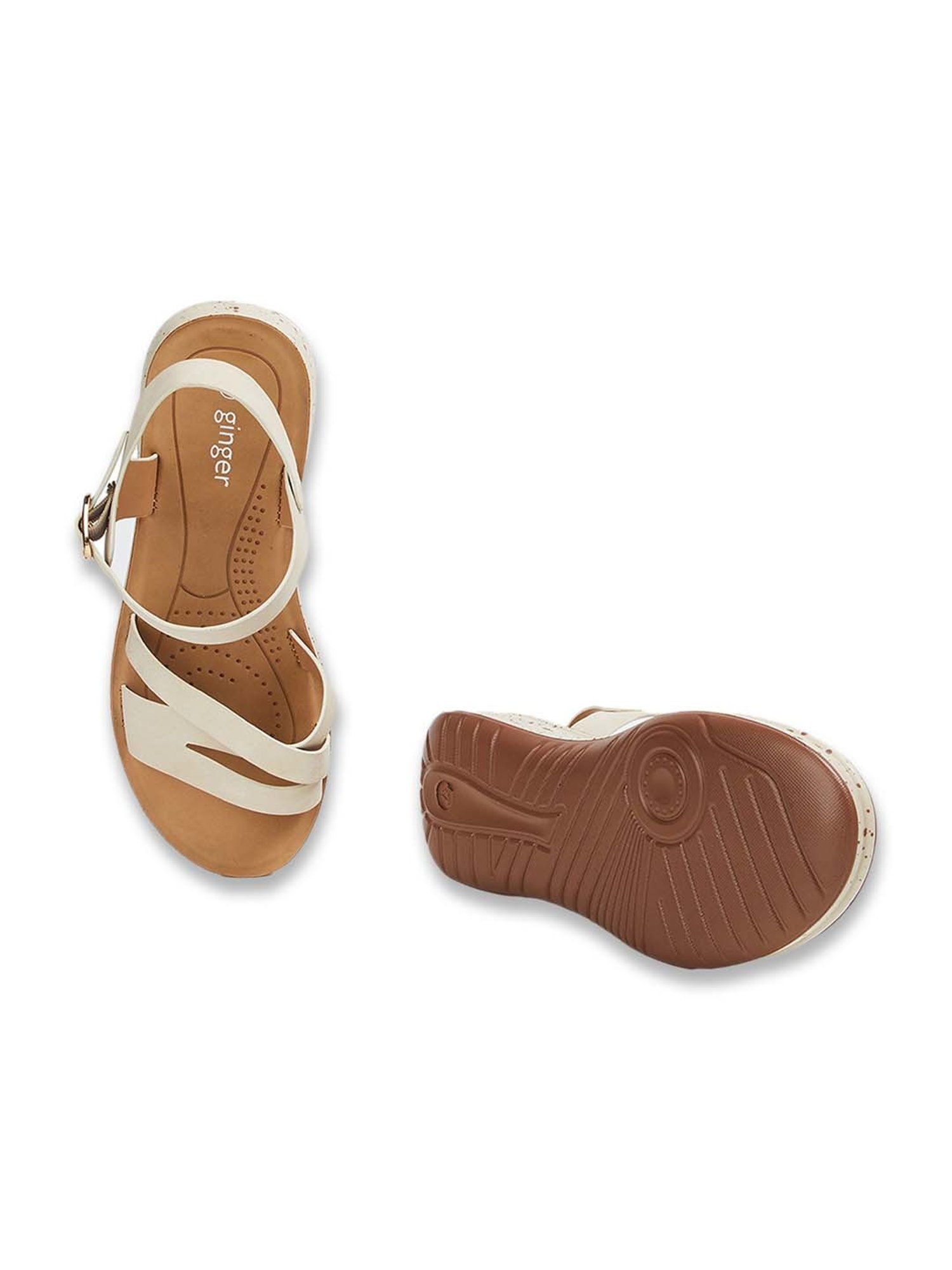 Ginger by Lifestyle Women's Beige Ankle Strap Wedges