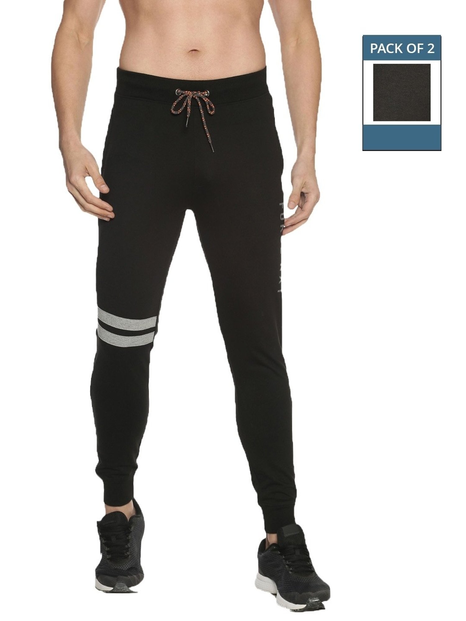 Force NXT Black & Charcoal Grey Cotton Regular Fit Logo Printed Joggers - Pack Of 2