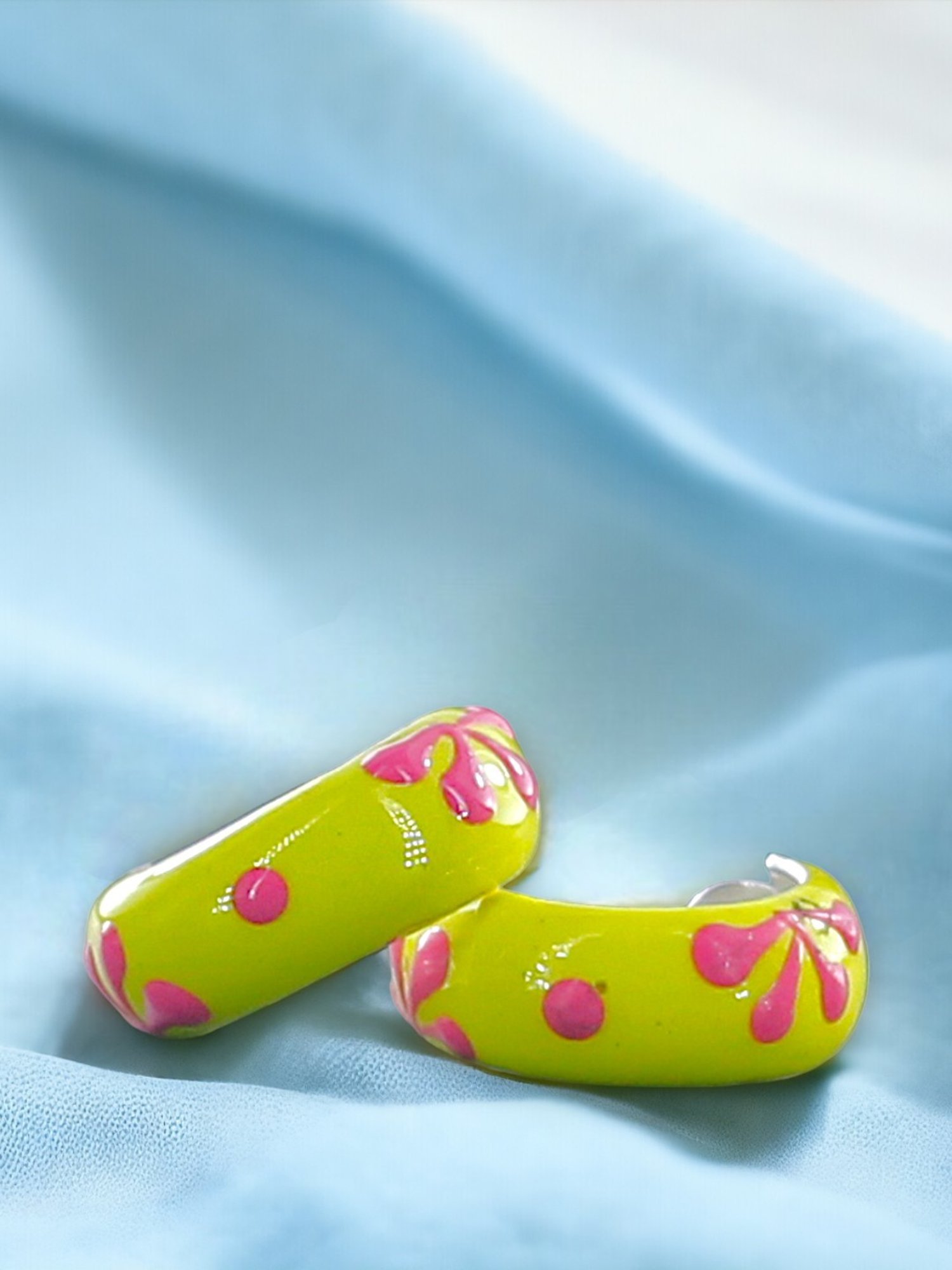 Taraash 92.5 Sterling Silver Enamel Yellow Hoop Earrings for Kids Girls