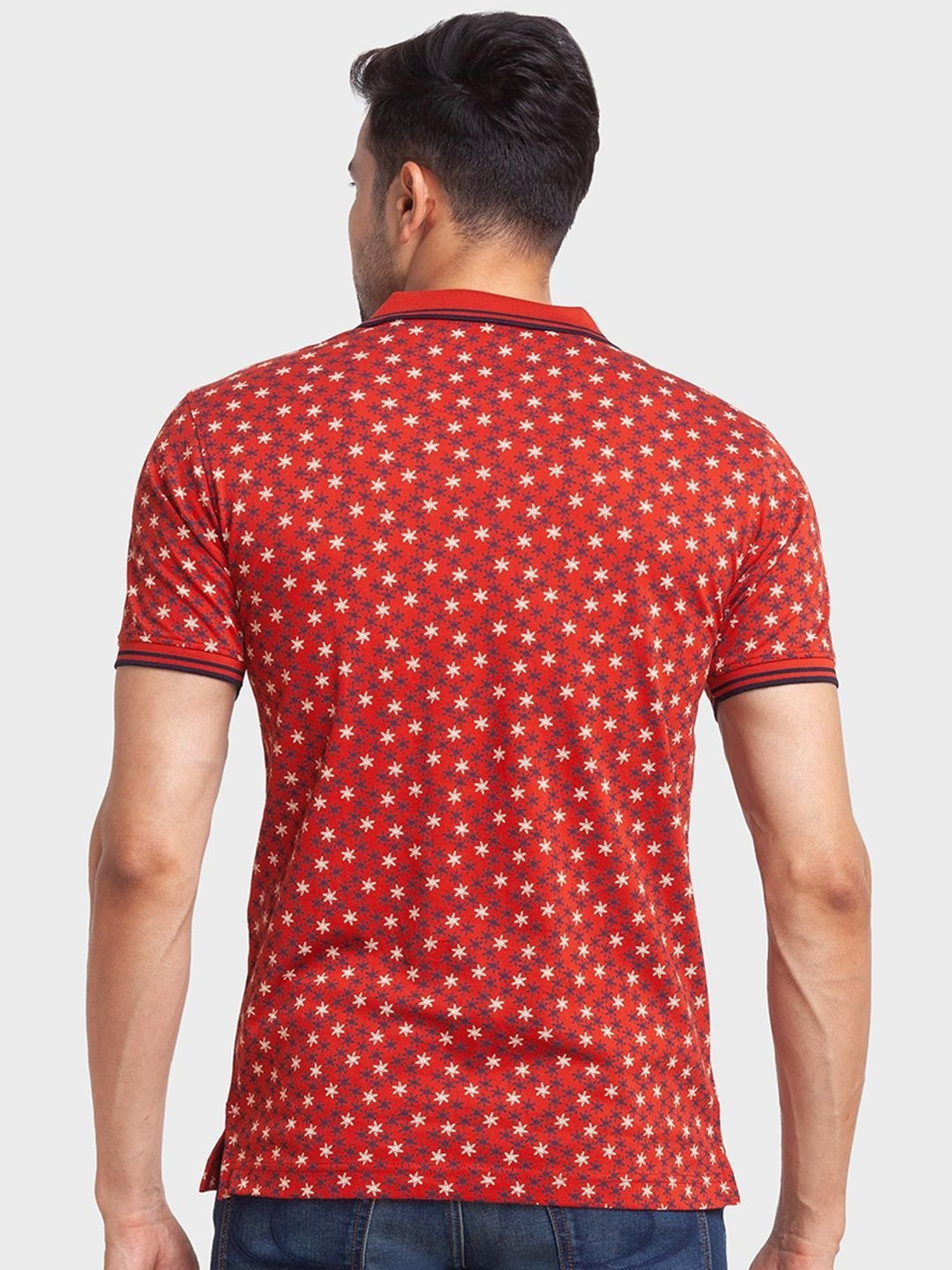 ColorPlus Orange Cotton Tailored Fit Printed Polo T-Shirt