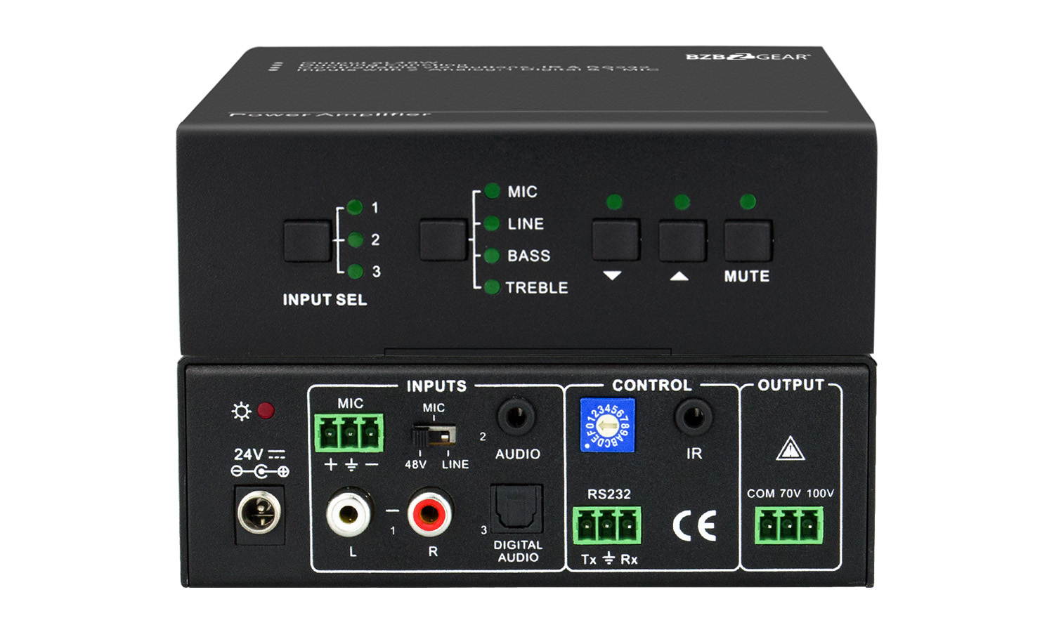 BZBGEAR 40 Watt 70V Stereo/Mono 2CH Audio Amplifier