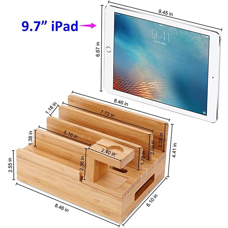 Charging Station OrganizerFast Charging Station for Multiple Device 5Port USB Bamboo Wood Charging DockUniversal Apple Watch Phone Pad and Android Like Samsung Cell Phones amp Tablets