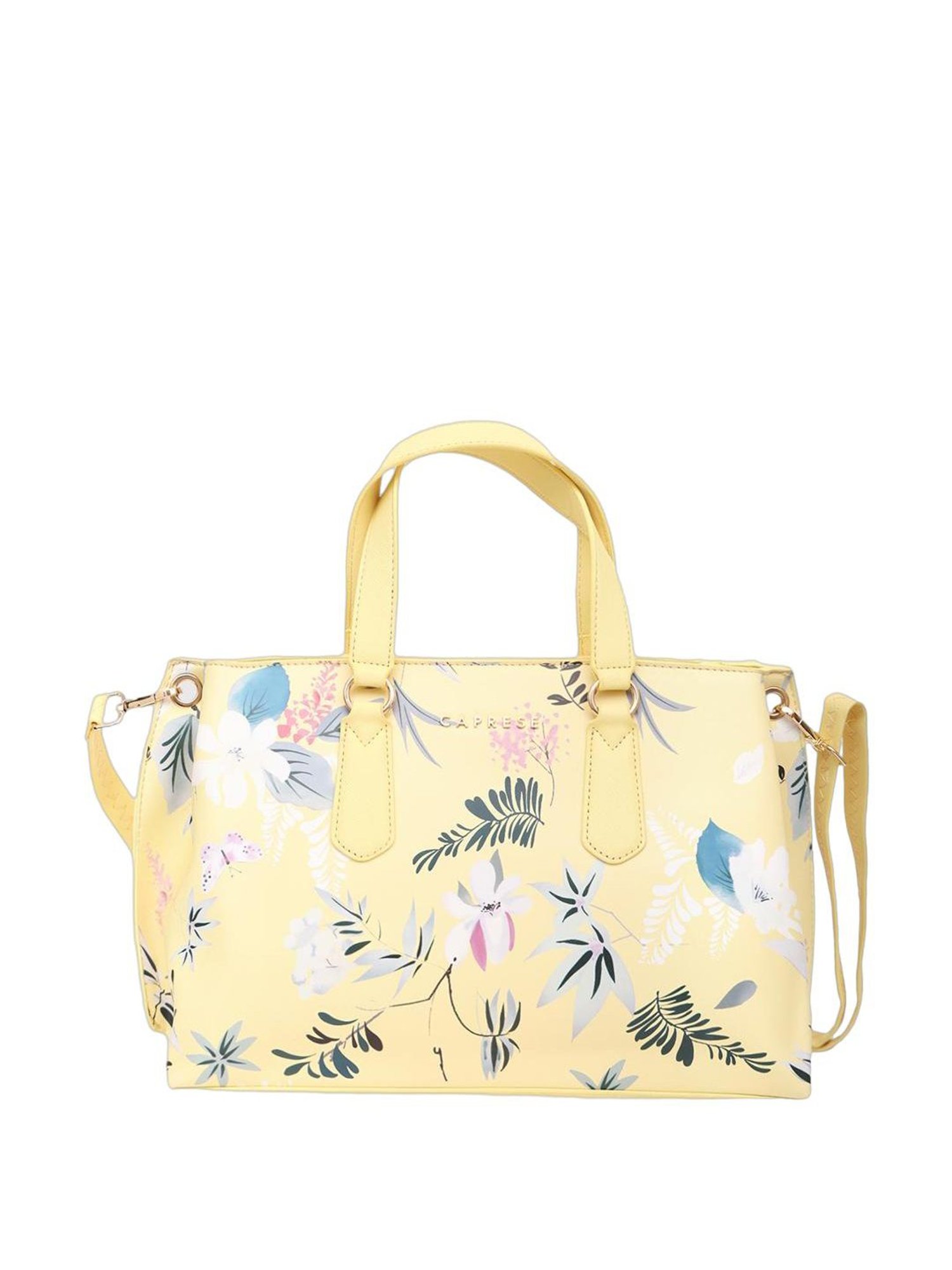 Caprese Gemma Yellow Faux Leather Floral Handbag