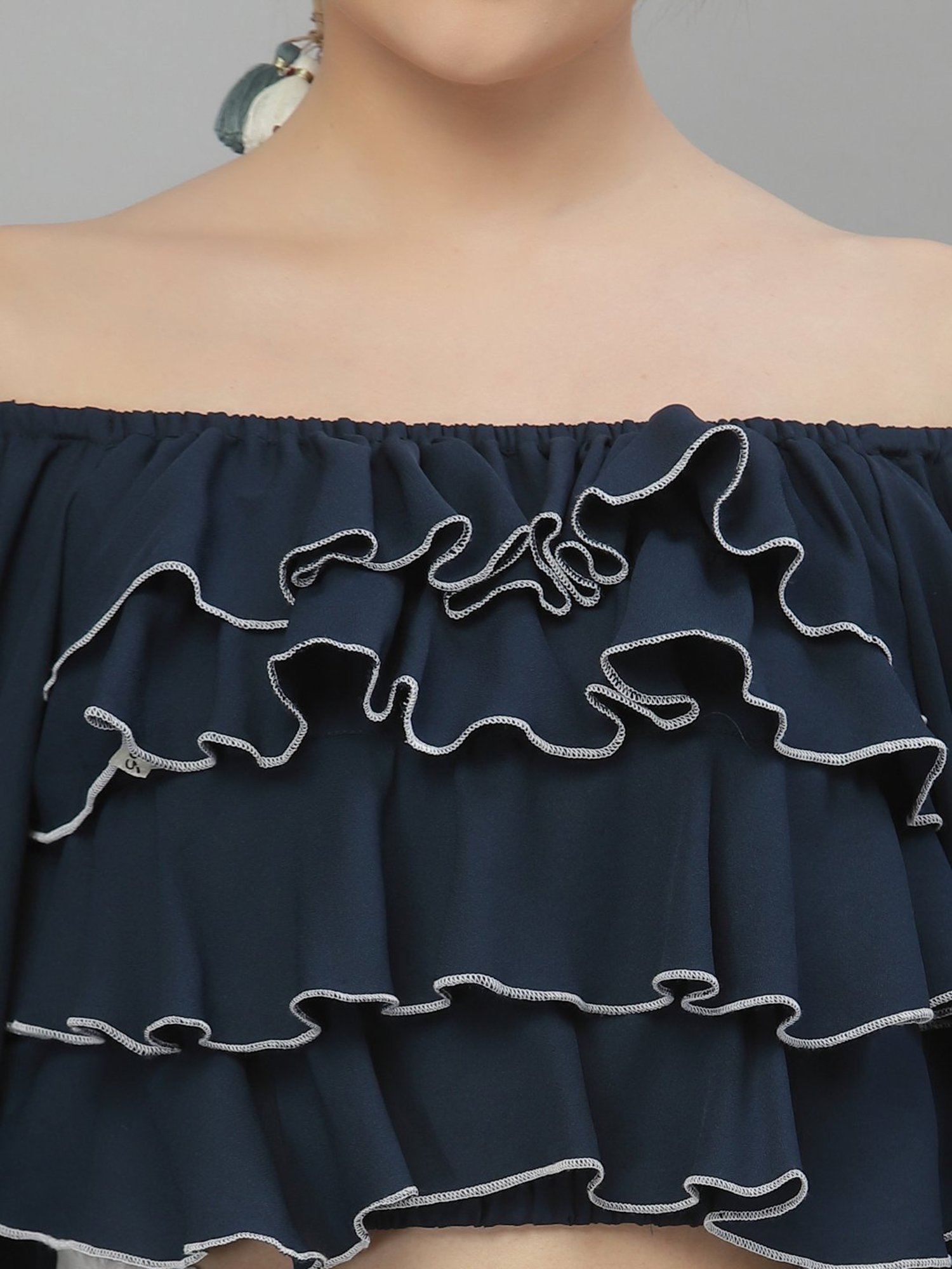 Style Quotient Navy Off Shoulder Crop Top