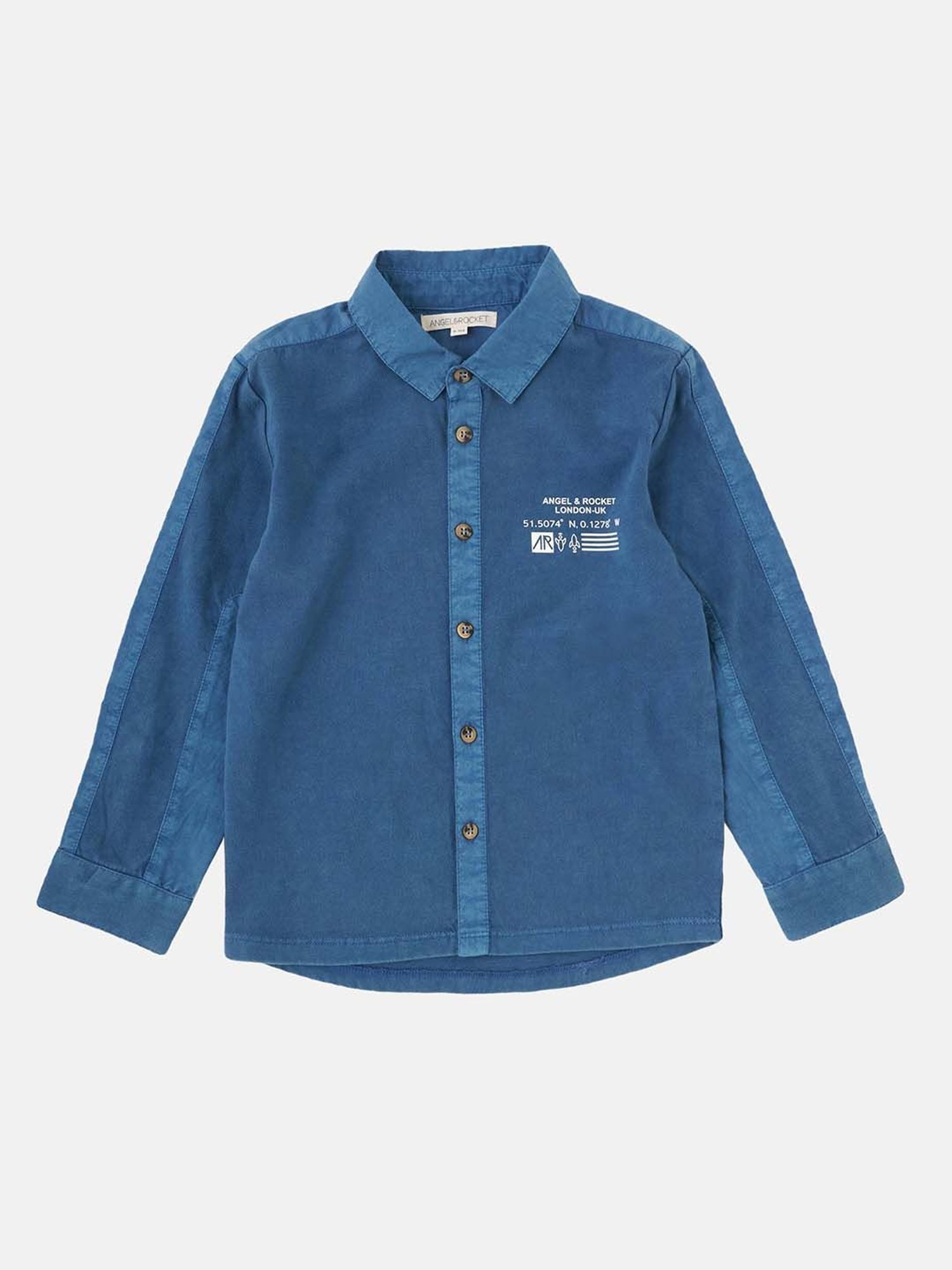 Angel & Rocket Kids Blue Solid Full Sleeves Shirt