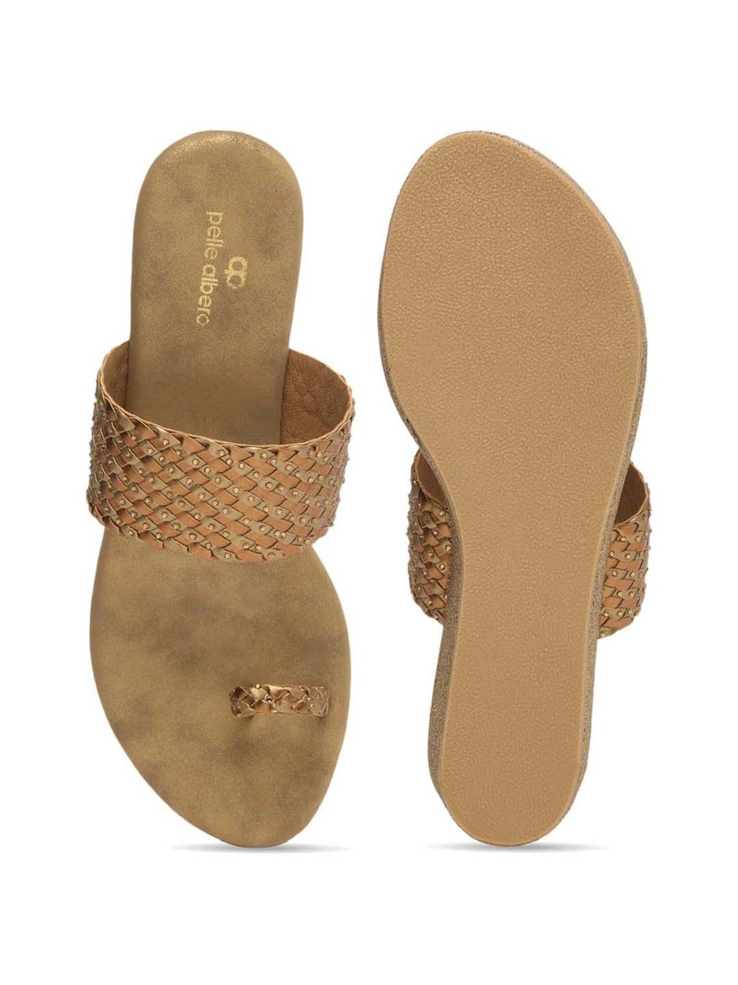 Pelle Albero Women's Antique Gold Toe Ring Wedges