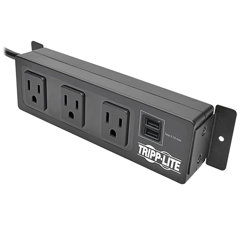 3 Outlet Surge Protector Power Strip with Mounting Brackets 10ft Cord 2 USB Charging Ports $20000 Insurance TLP310USBS