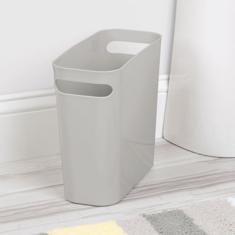 mDesign 2 Piece Plastic Bathroom Trash Can, Toilet Bowl Brush Set - Light Gray