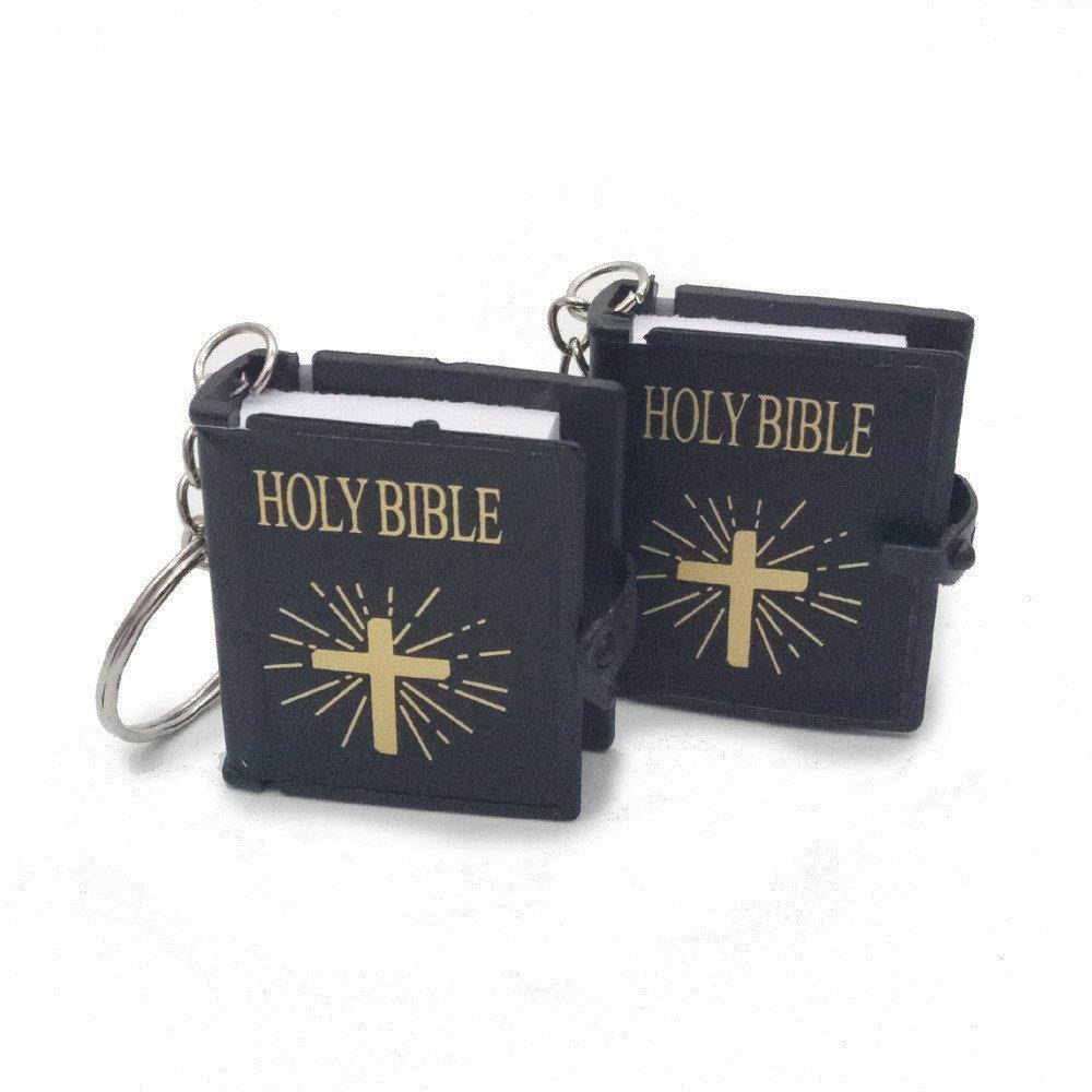 JUMUU 12 Pcs -Black - Key Chain English Holy Bible Religious Gift Baptism Favors Keychain