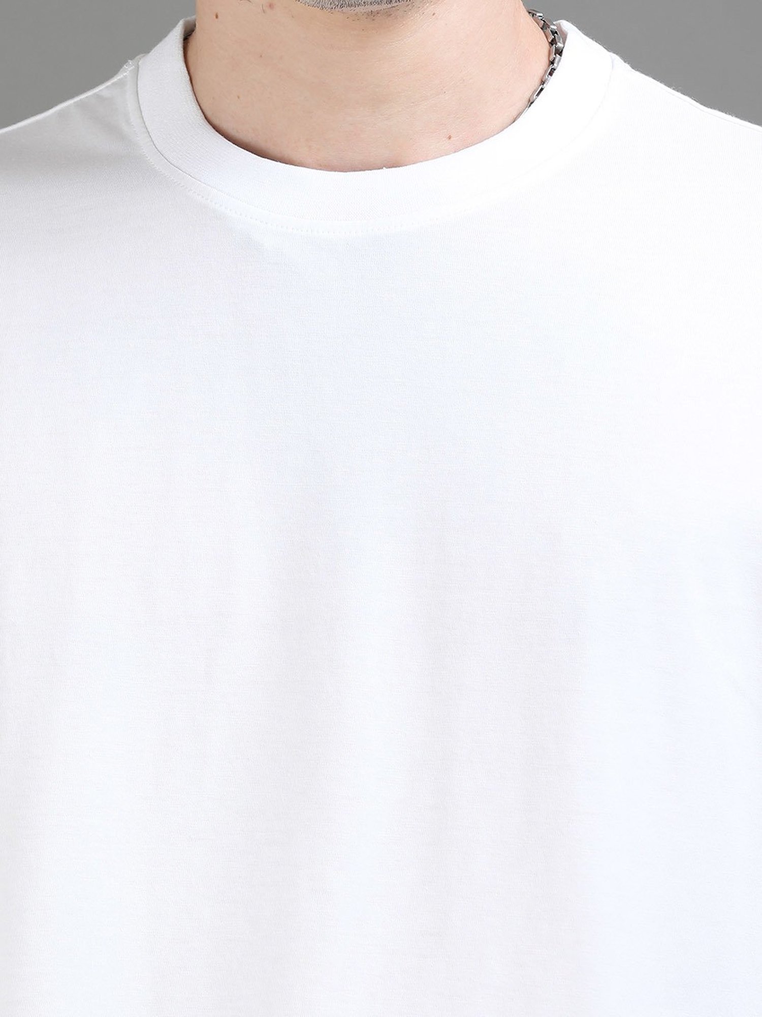 Bushirt White Regular Fit Cotton Oversize Crew T-Shirt