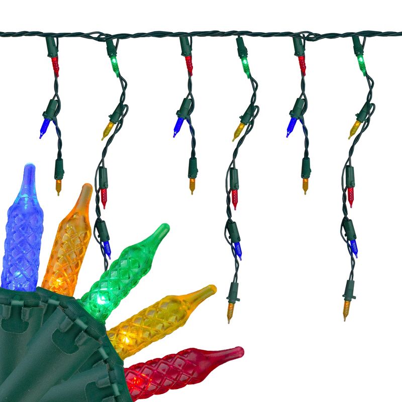 Brite Star Set of 70 Multi-Color LED M5 Icicle Christmas Lights - 10ft Green Wire