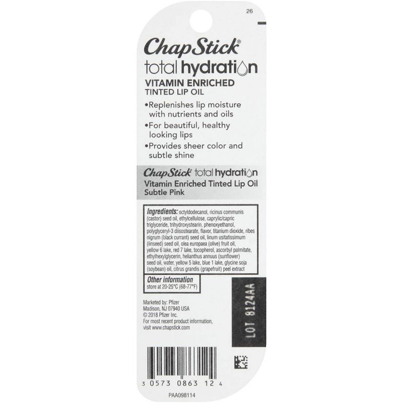 Chapstick Total Hydration Tinted Lip Oil - Subtle Pink - 0.24 fl oz