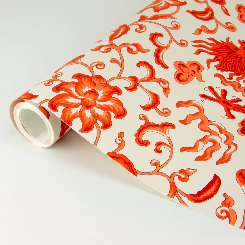 Brewster Persimmon Chi'en Dragon Scalamandre Self Adhesive Wallpaper