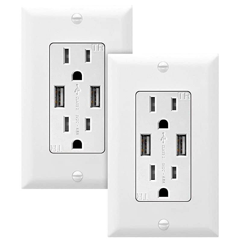 48A High Speed USB Wall Outlet 15A TamperResistant Receptacles Compatible with iPhone XSMAXXRX Samsung Galaxy S9S8 LG HTC Other Smartphones UL Listed TU21548A 2 Pack White