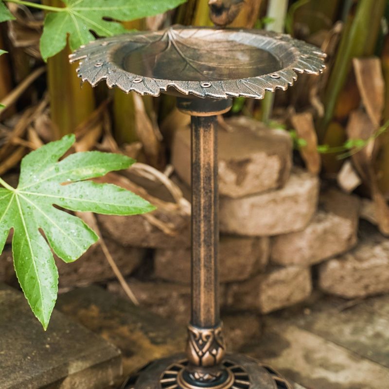35" Lightweight Plastic Outdoor Leaf Design Birdbath and Birdfeeder Bronze - XBrand