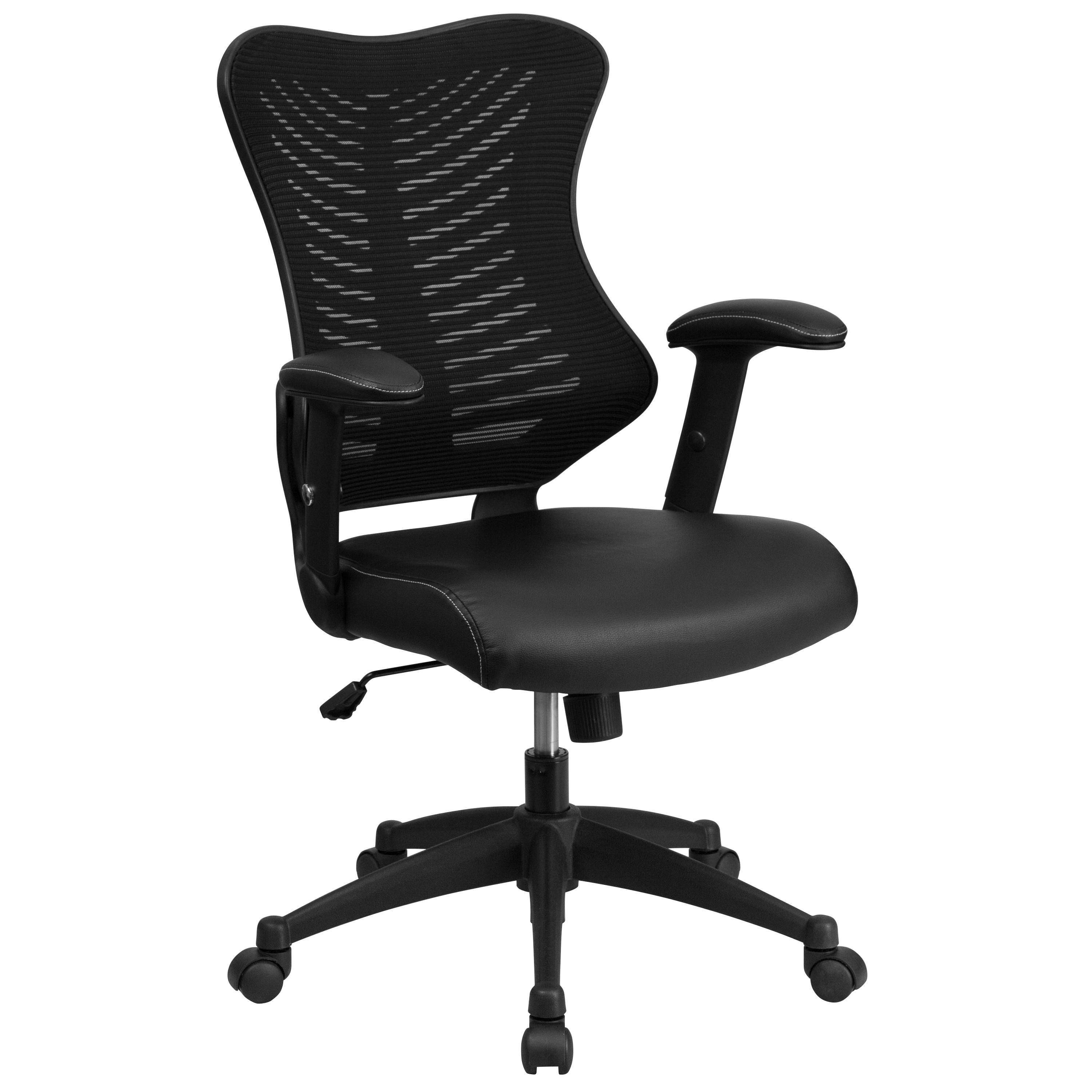 High Back Designer Black Mesh Executive Swivel Ergonomic Office Chair with LeatherSoft Seat and Adjustable Arms